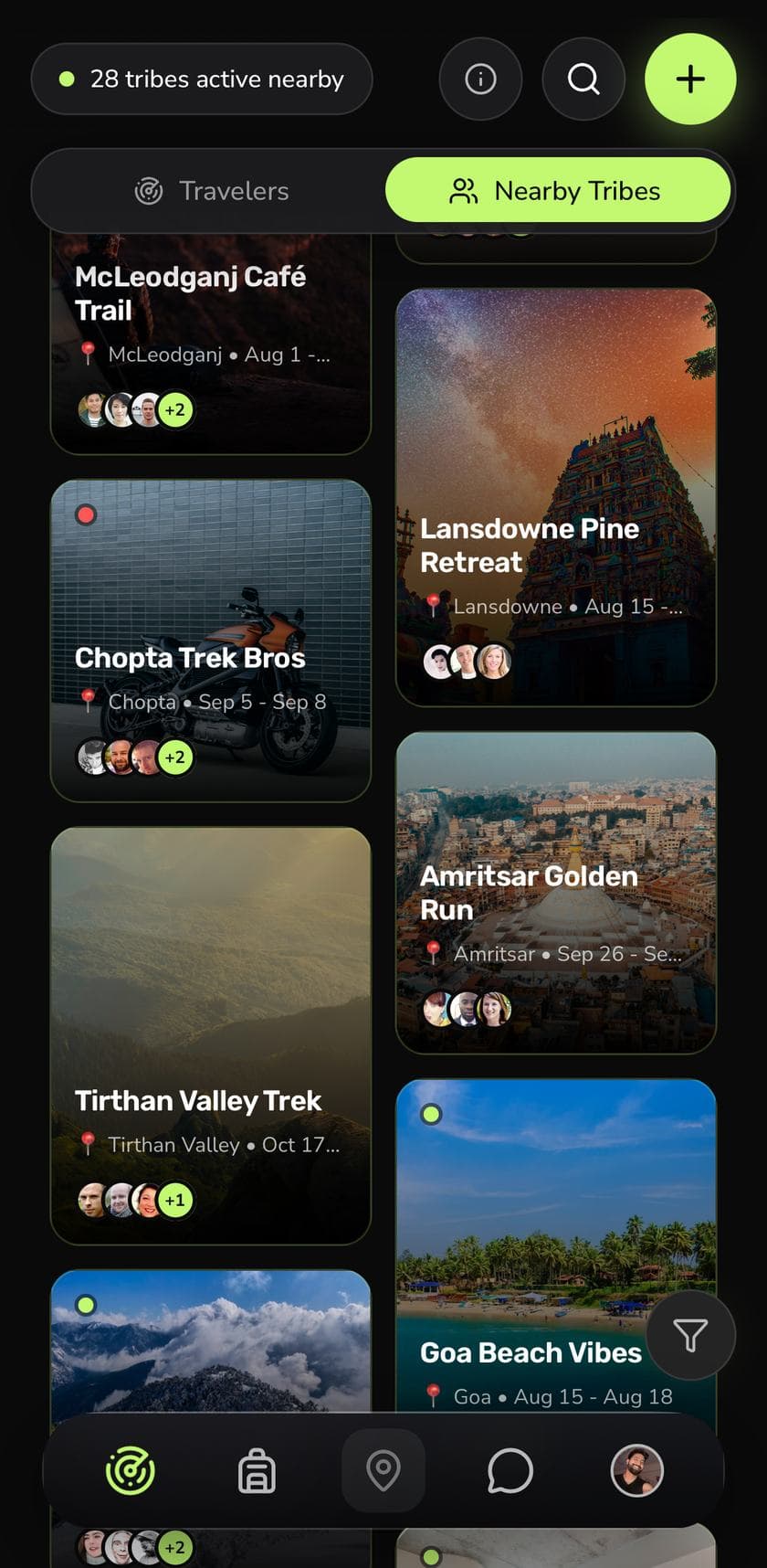 The GoWeekender radar showing 28 tribes active nearby